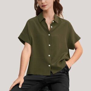 Lily Silk - Casual Short Sleeves Loose Silk T-Shirt/Blouse - 100% Silk - Large